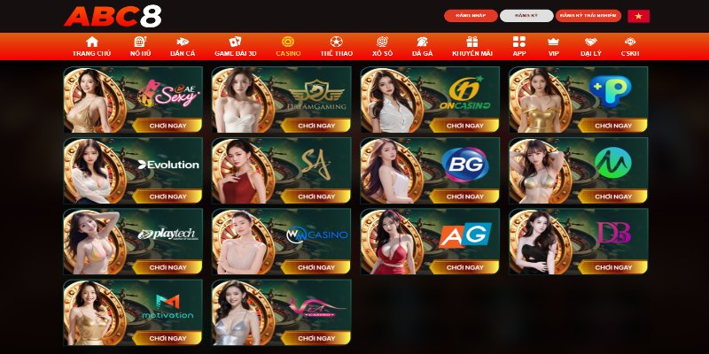 Các sảnh game casino tại ABC8 đa dạng cho game thủ lựa chọn